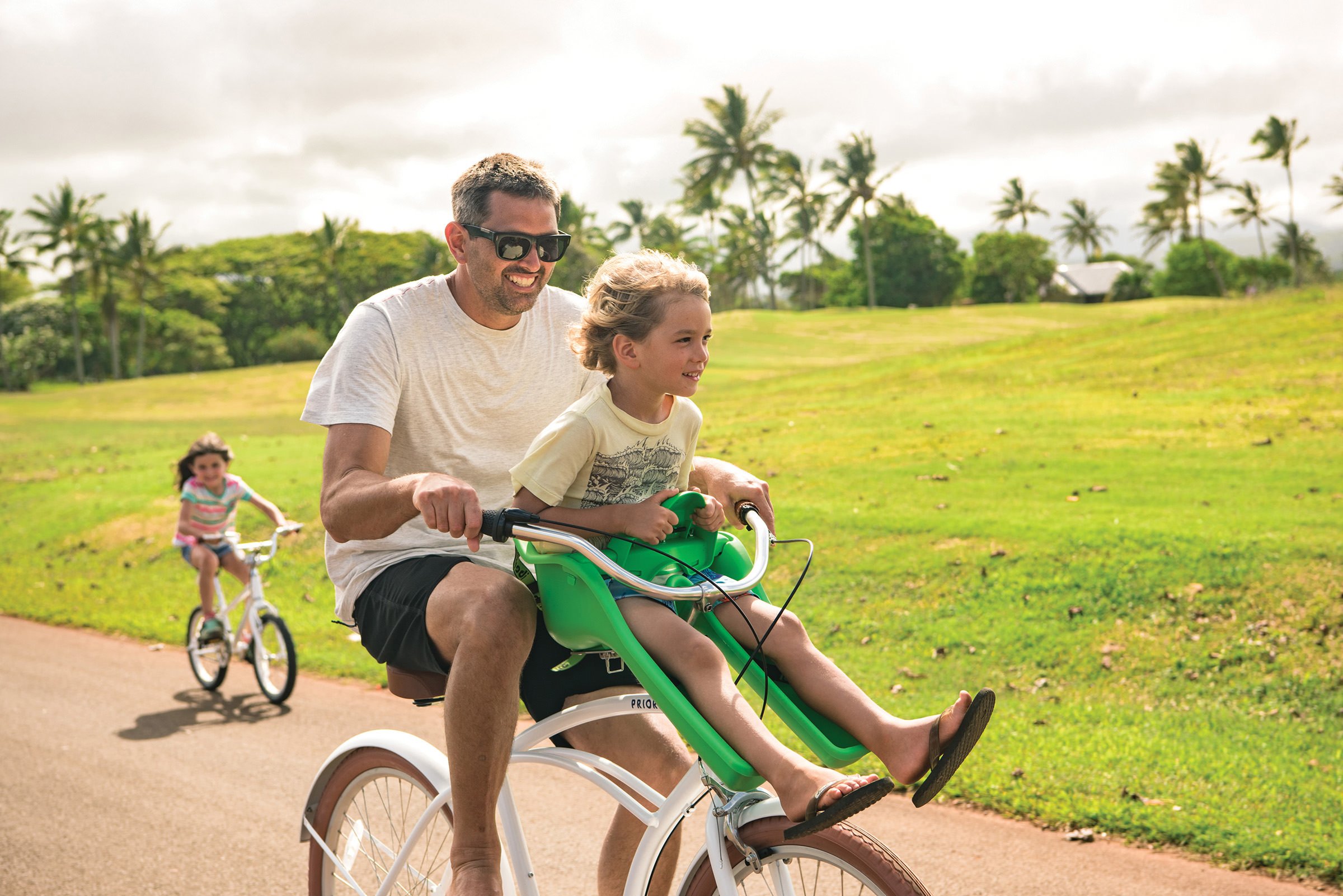Dad and son biking